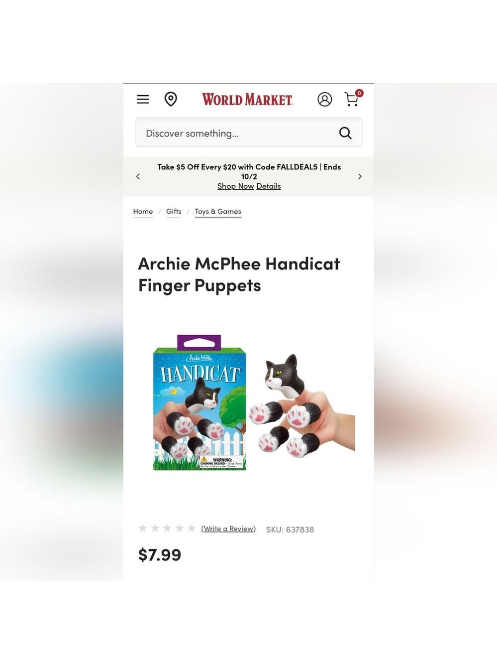 Archie McPhee "HandiCat" Cat Hand Puppet - Picture 8 of 8